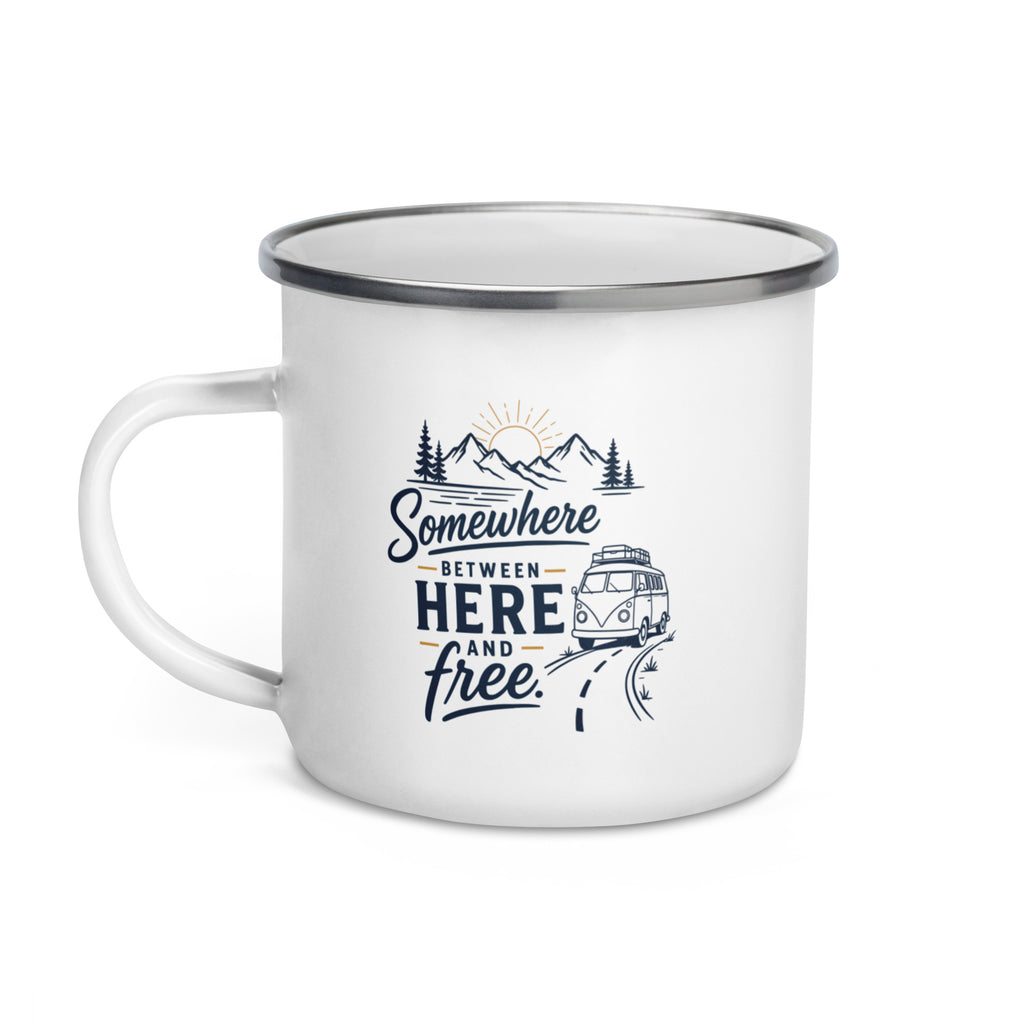 THE OVRTLND Emaille-Tasse – Somewhere Between Here and Free