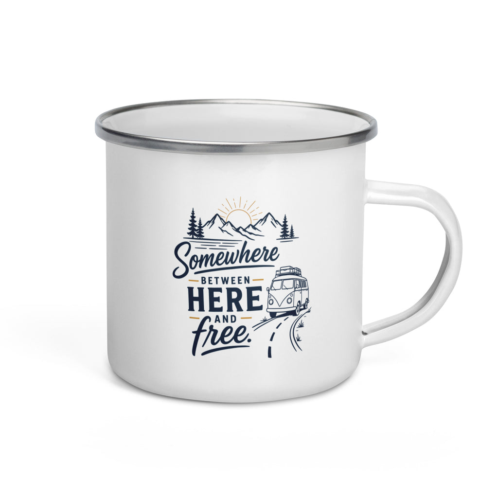 THE OVRTLND Emaille-Tasse – Somewhere Between Here and Free