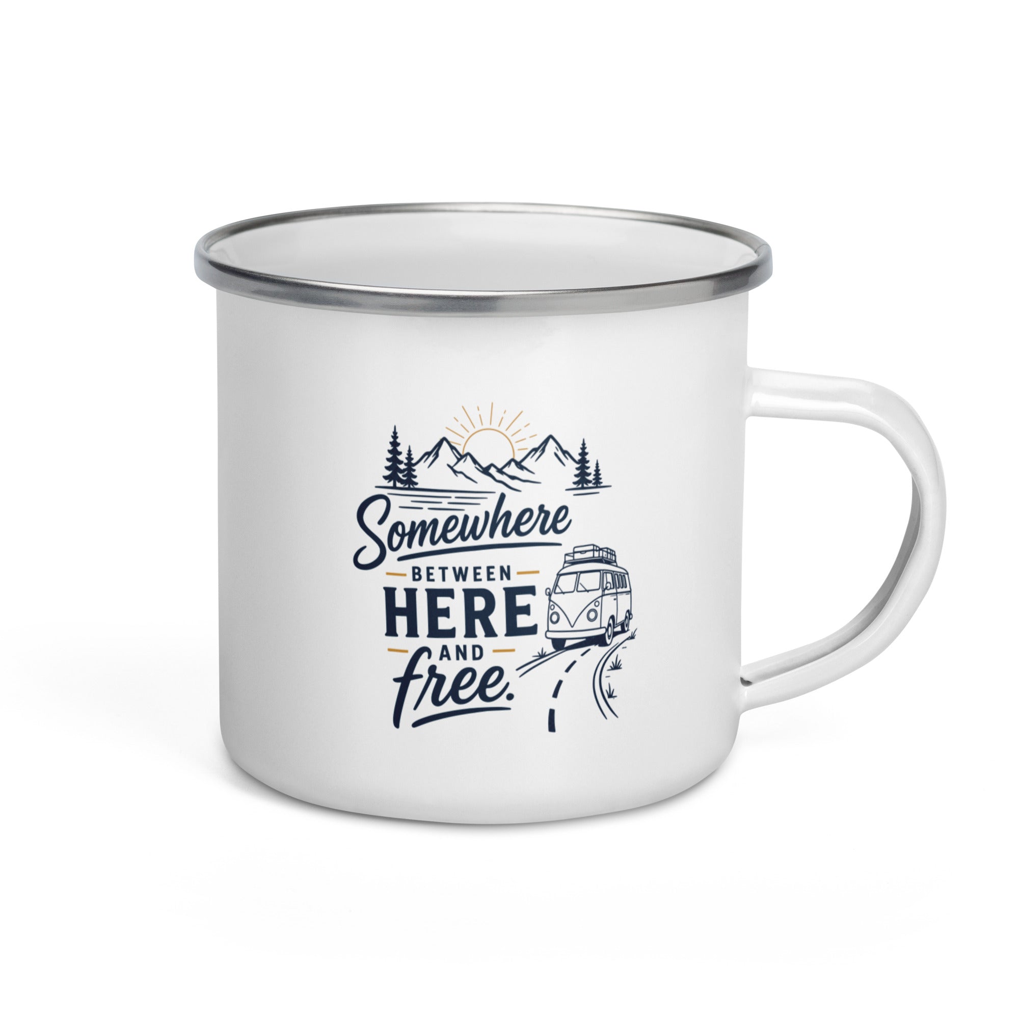 THE OVRTLND Emaille-Tasse – Somewhere Between Here and Free