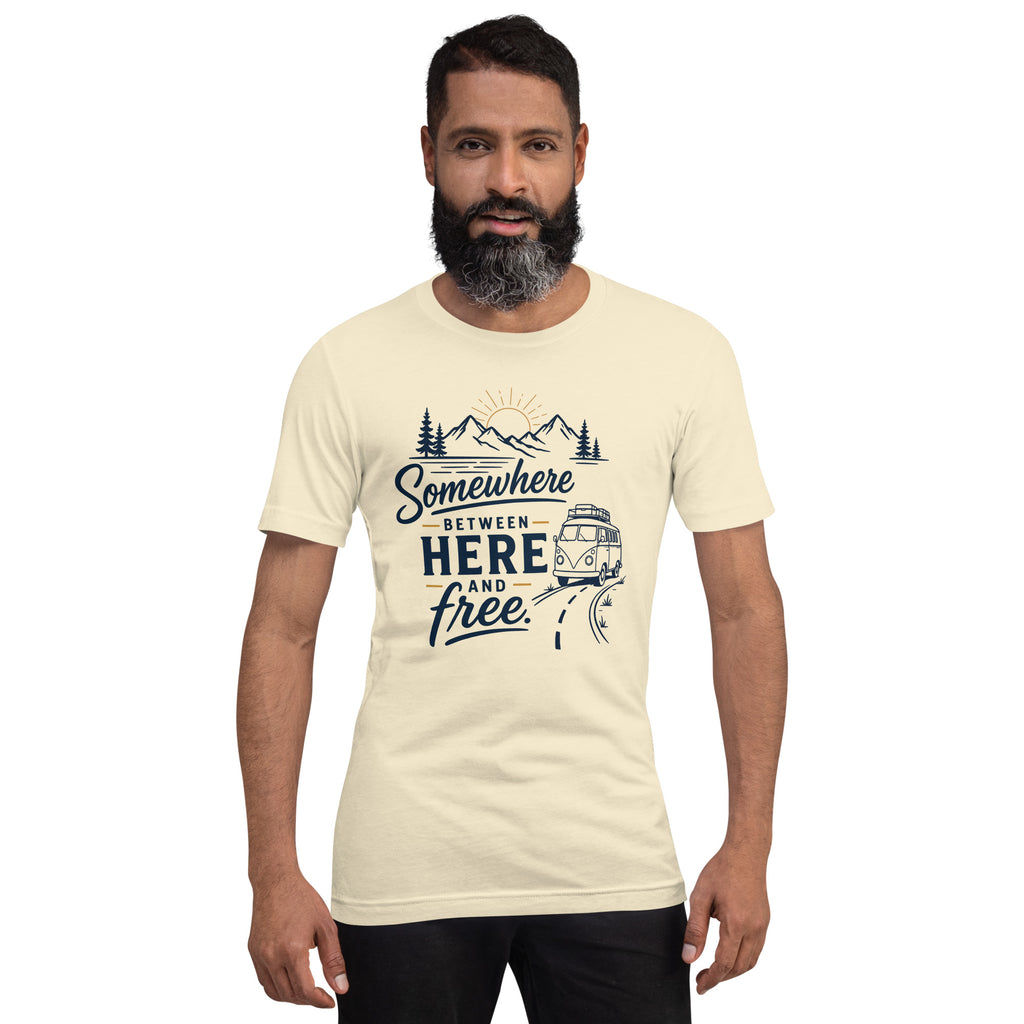 THE OVRTLND Unisex T-Shirt – Somewhere Between Here and Free | Natural Cream